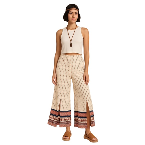Altar'd State Wide Leg Crop Pants | Split Hem Boho Rayon Trousers L - Picture 1 of 7